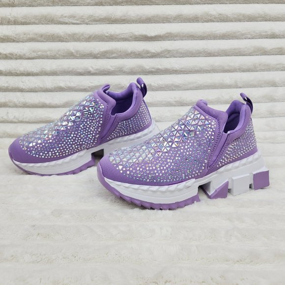 Presto Light Weight Slip on Purple Rhinestone Sneakers - Running Shoes J - Picture 13 of 14